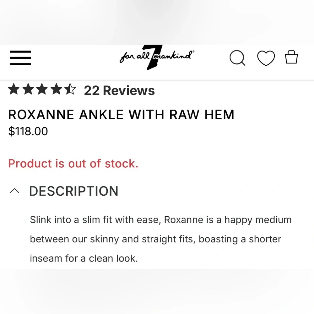 7 for Mankind “Roxanne” Skinny Jeans Sz 28 (6) - Picture 8 of 8